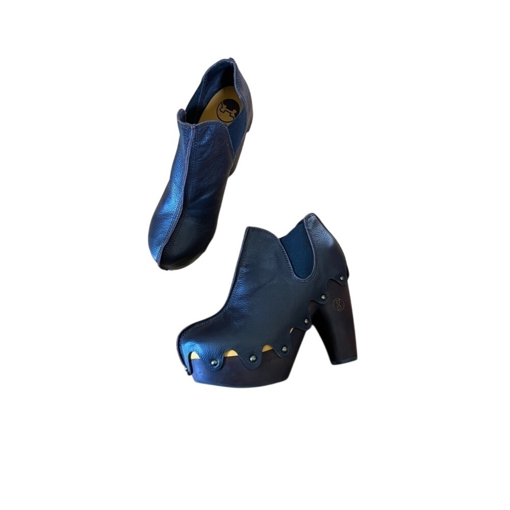 Flogg leather wooden bottoms heeded studded wooden booties